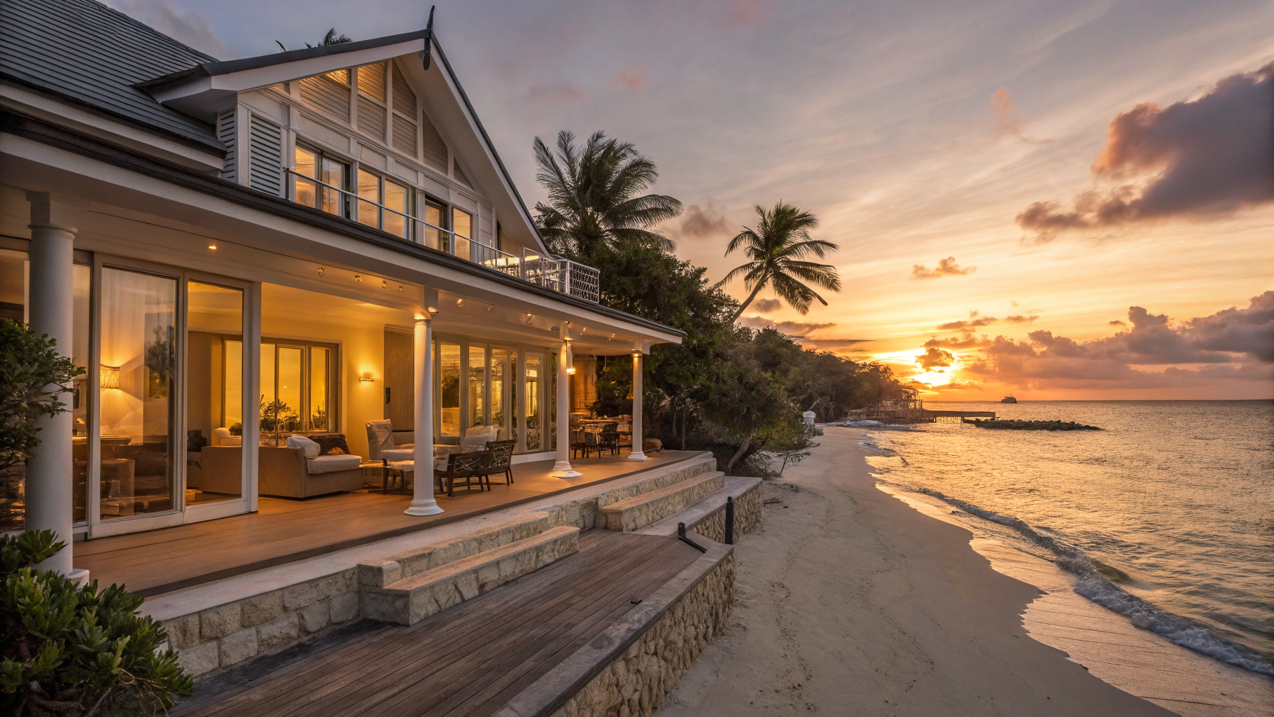 Villa frente al mar en Panamá al atardecer