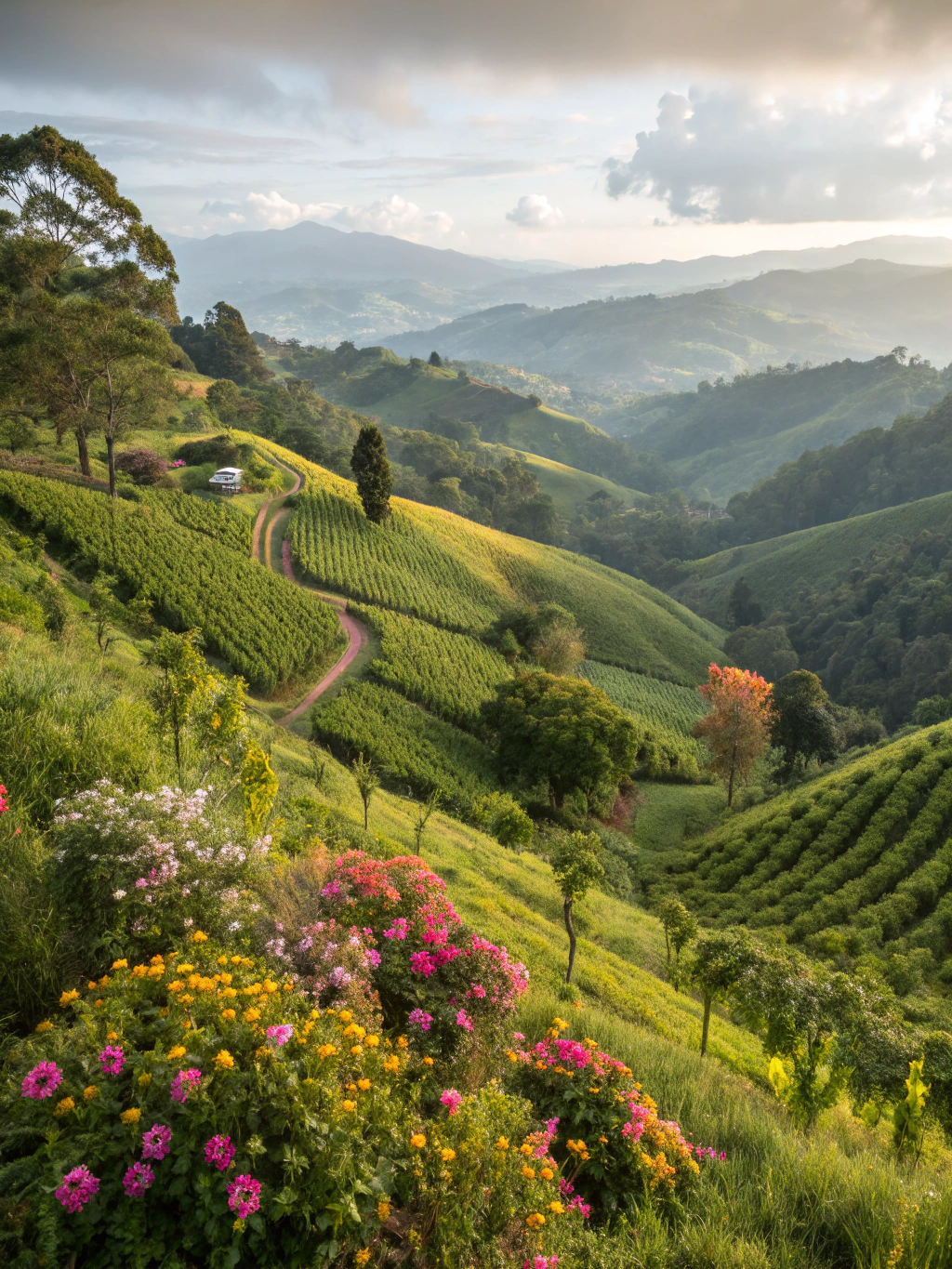 Vista del Valle de Boquete rodeado de montañas y fincas de café